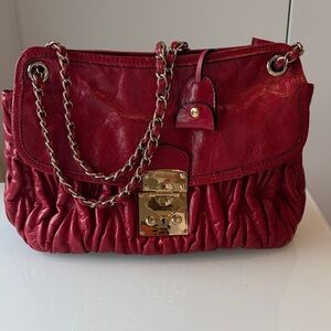 MuiMui Crinkled Leather Red Bag Medium
